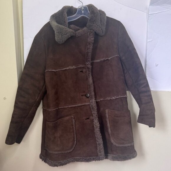 Peter Pan Canada Vintage 90s Shearling Leather Fur Short Coat Jacket Brown Warm - Picture 3 of 16
